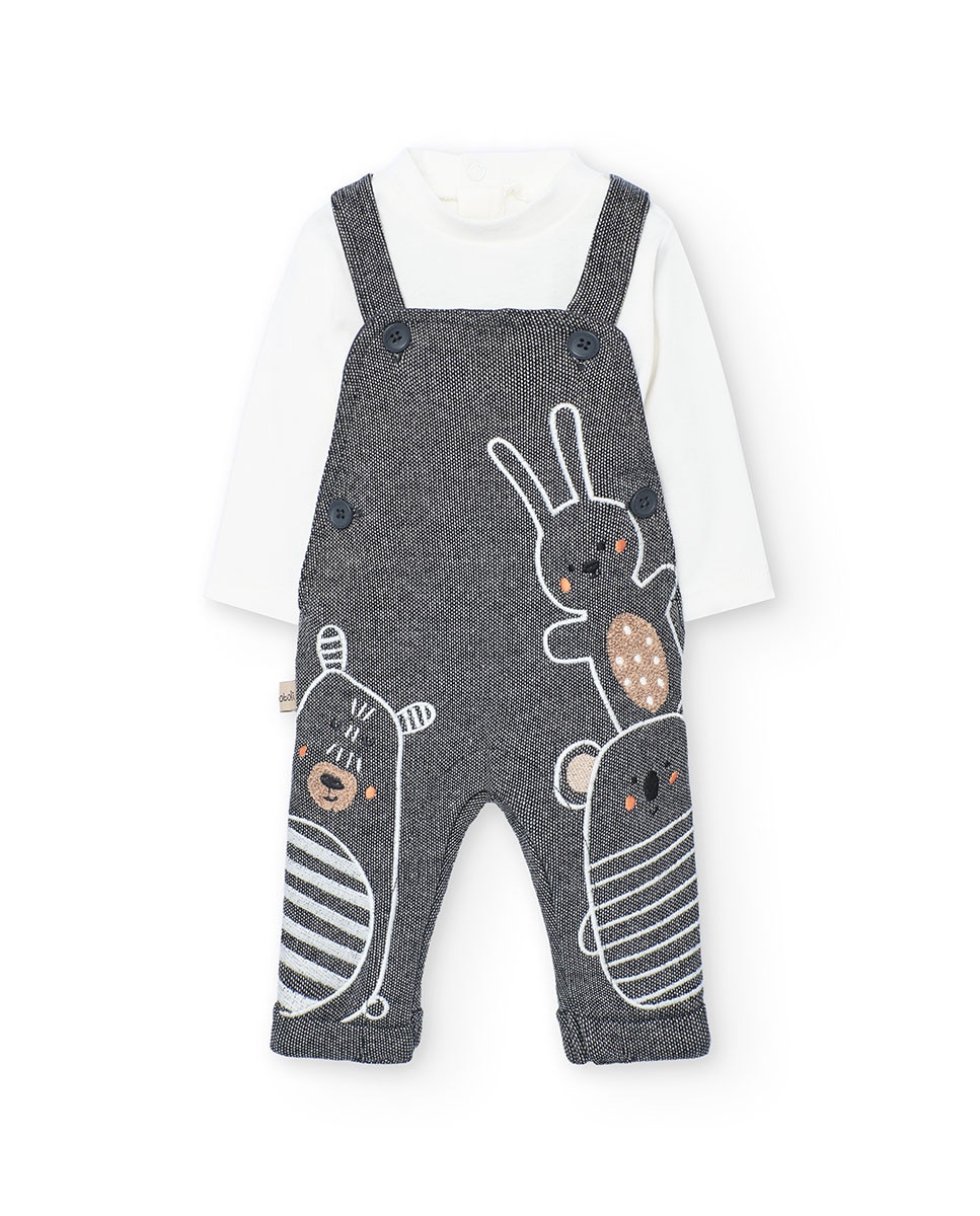 Conjunto para Bebé de T-shirt e Jardineira com Estampado Cinzento-escuro-1