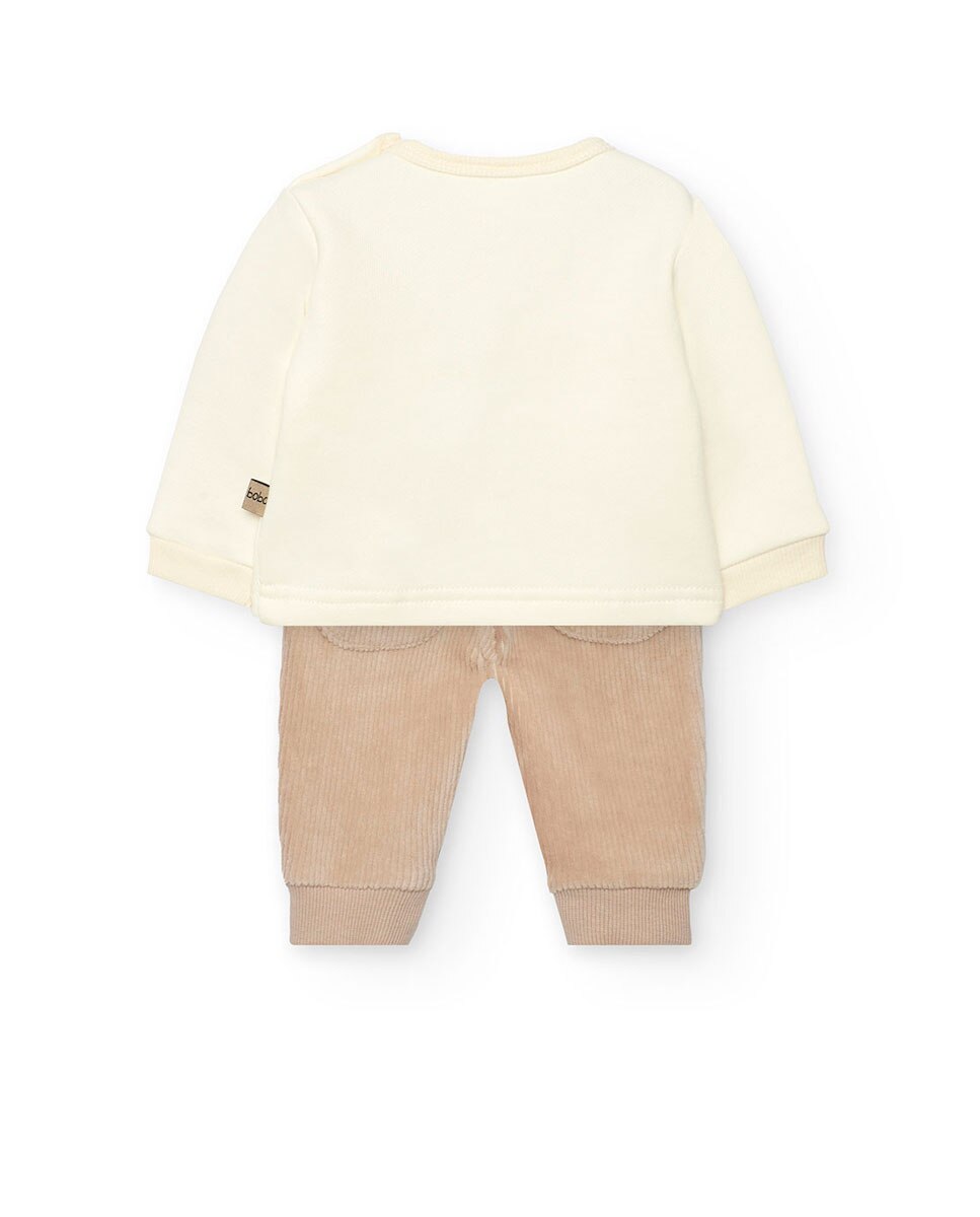 Conjunto para Bebé de Sweatshirt com Desenho Frontal e Calças Boboli Creme-2