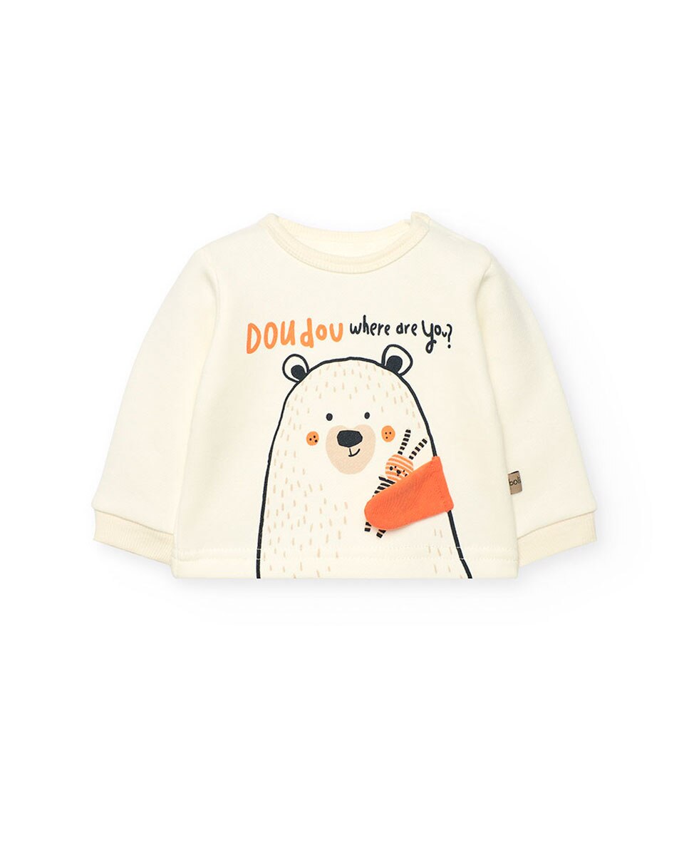 Conjunto para Bebé de Sweatshirt com Desenho Frontal e Calças Boboli Creme-3