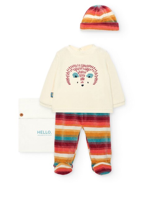 Imagem 0 de Conjunto de T-shirt, Calças e Chapéu para Bebé Às Riscas