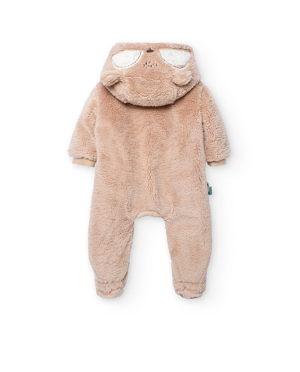 Babygrow de Pelo para Bebé com Capuz e Fecho Frontal Boboli Bege-2