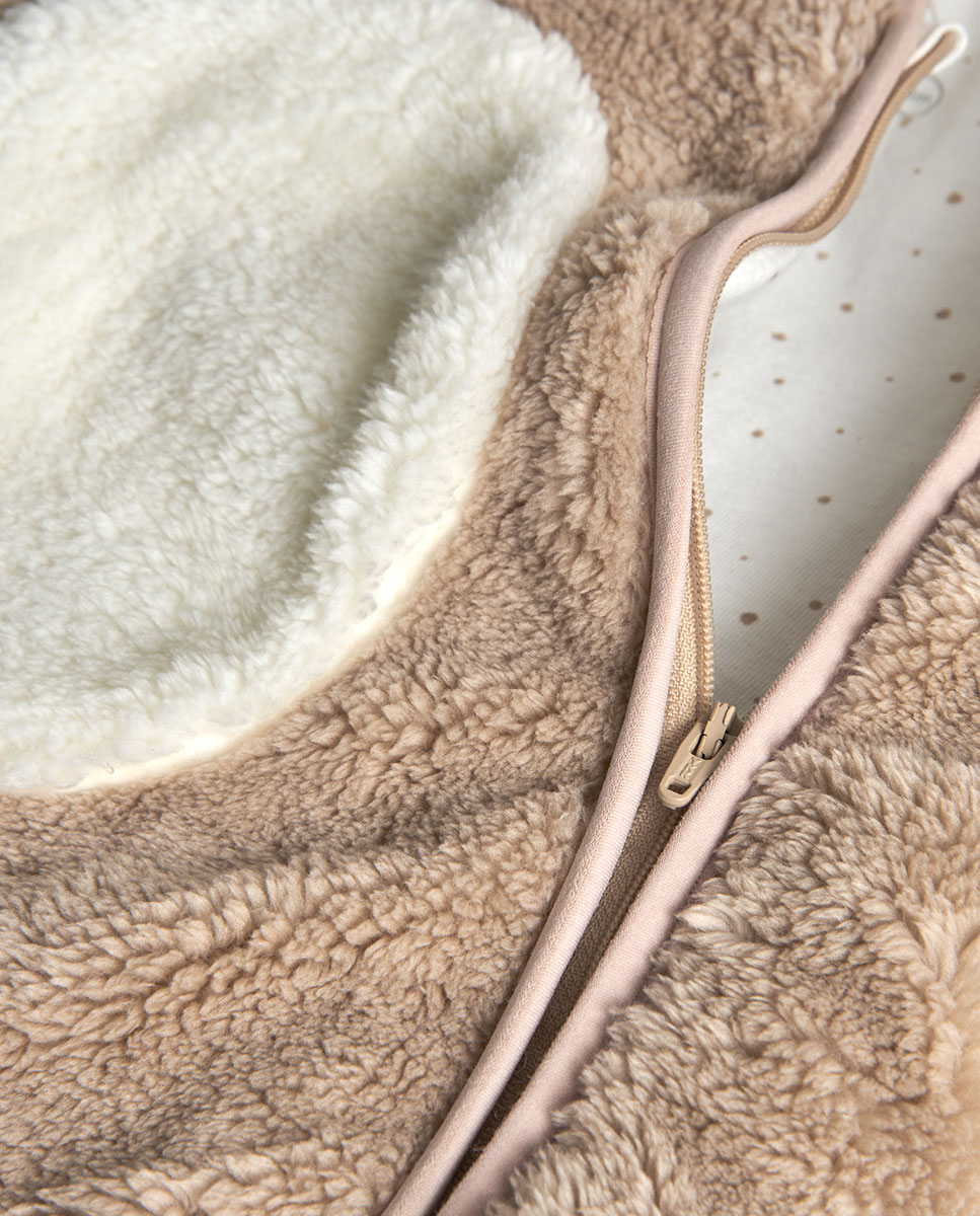 Babygrow de Pelo para Bebé com Capuz e Fecho Frontal Boboli Bege-3