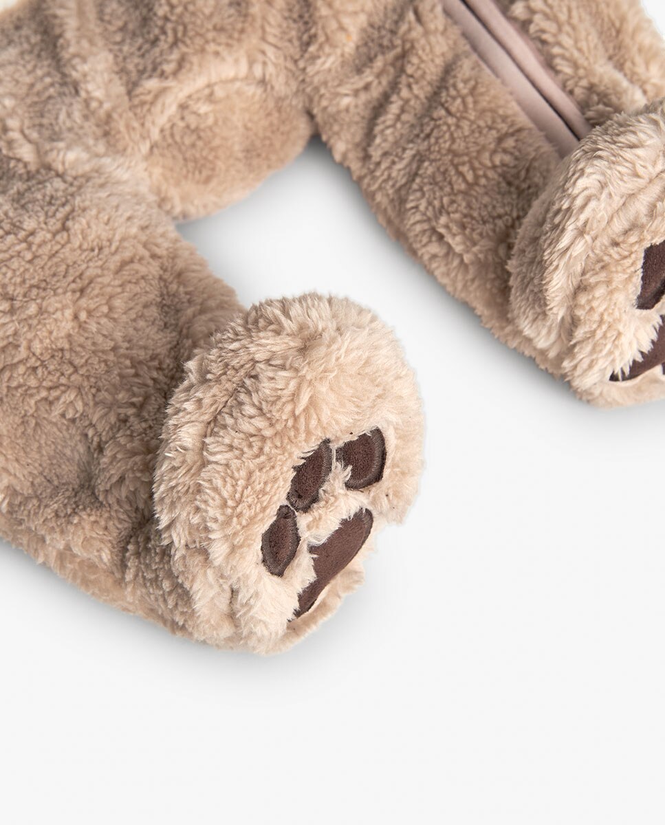 Babygrow de Pelo para Bebé com Capuz e Fecho Frontal Boboli Bege-4