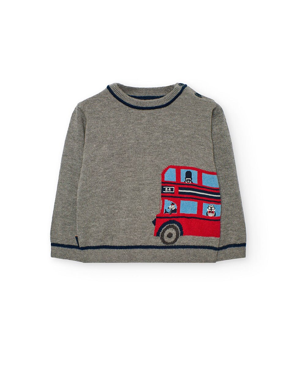 Camisola Infantil com Manga Comprida e Estampado Boboli Cinzento-1