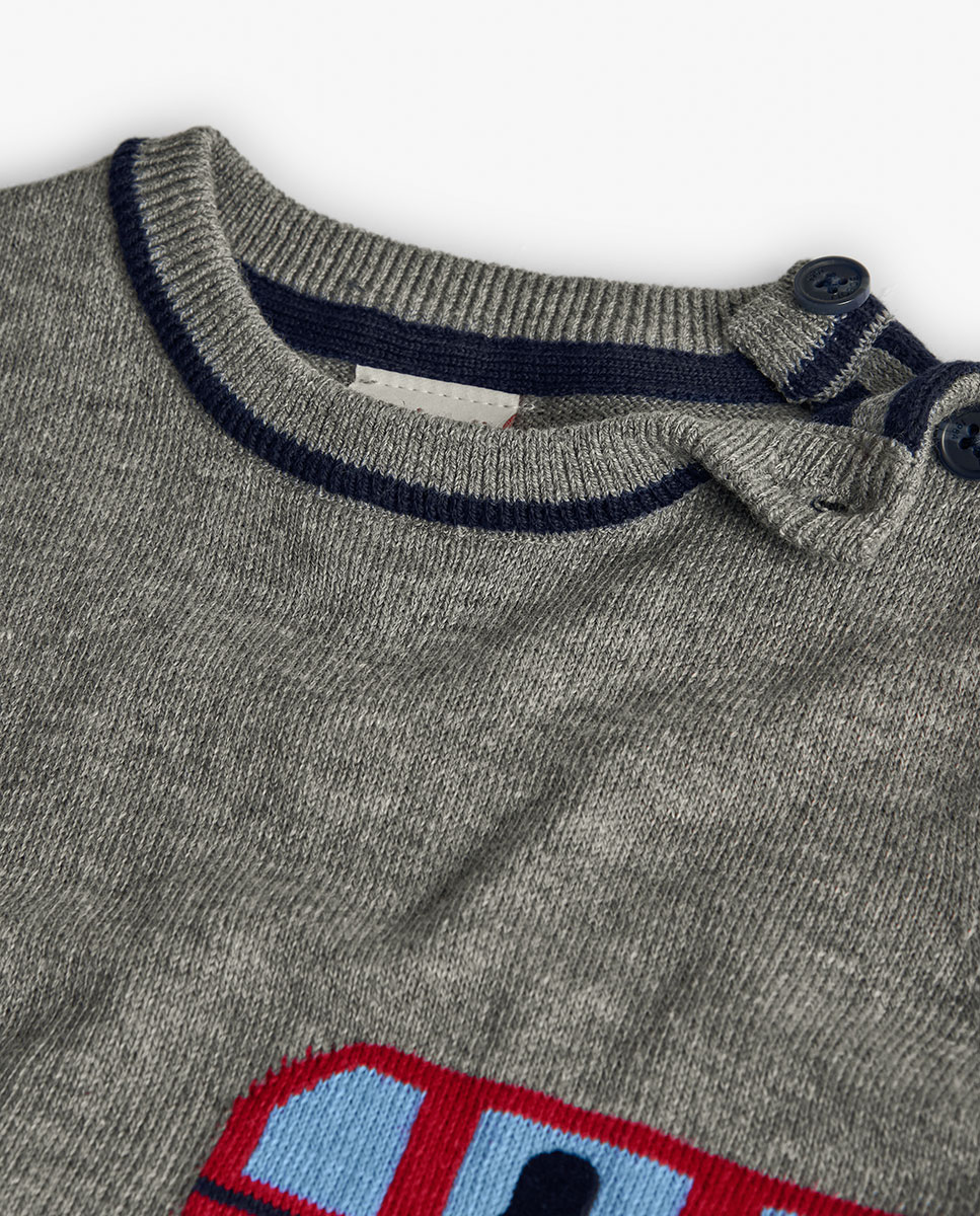Camisola Infantil com Manga Comprida e Estampado Boboli Cinzento-3