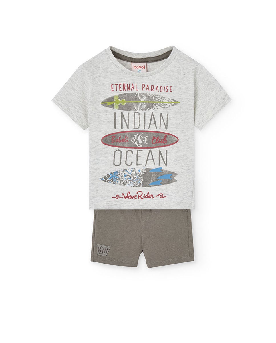 Conjunto Infantil 2 Peças de Algodão com Desenho Frontal Cru-1