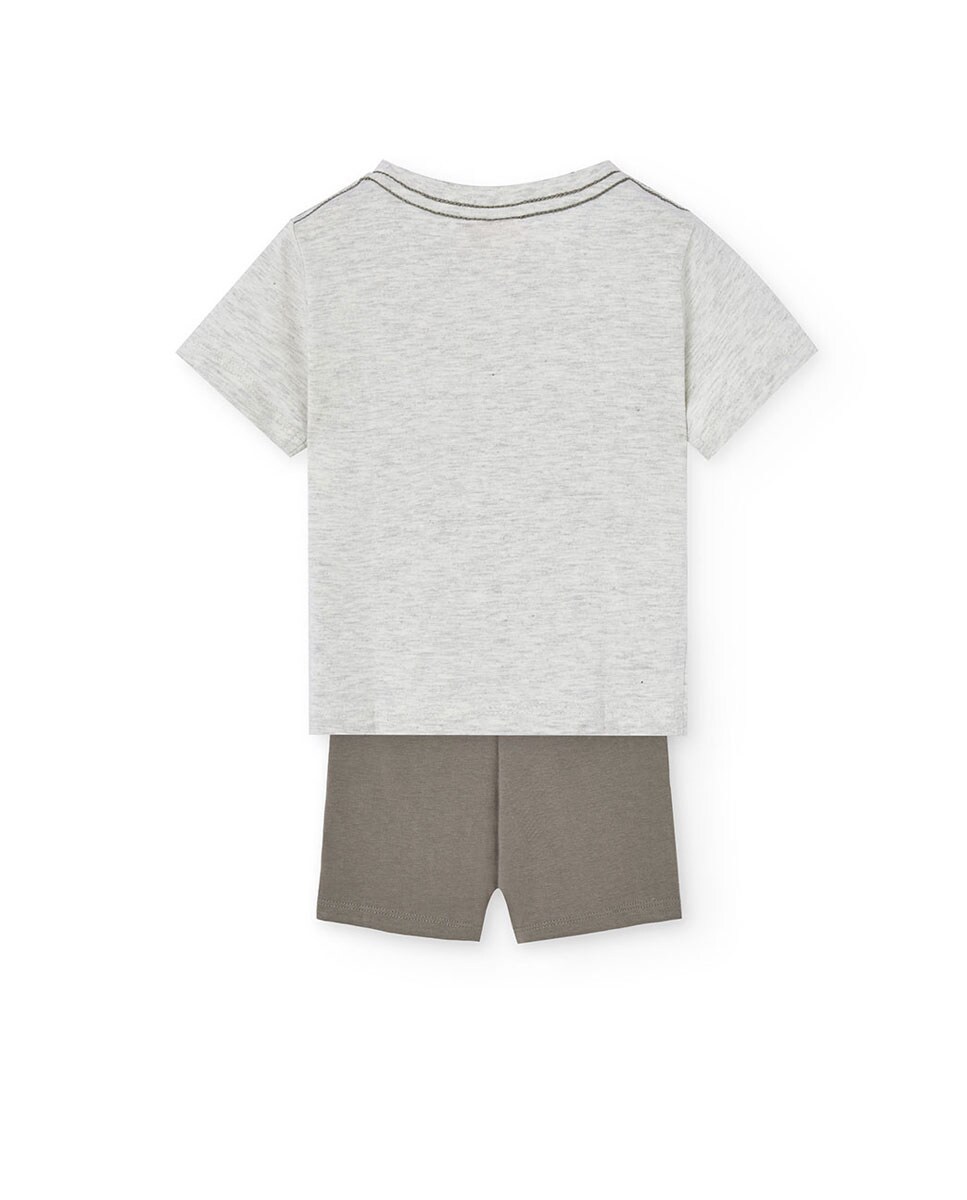 Conjunto Infantil 2 Peças de Algodão com Desenho Frontal Cru-2