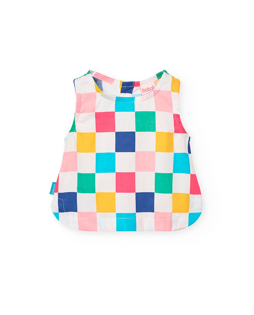 Top para Bebé de Algodão com Estampado aos Quadrados Multicolor-1