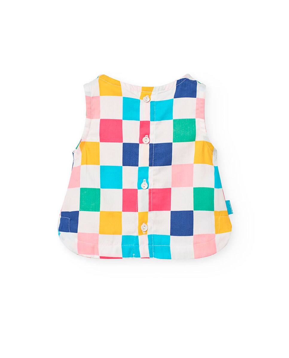 Top para Bebé de Algodão com Estampado aos Quadrados Multicolor-2