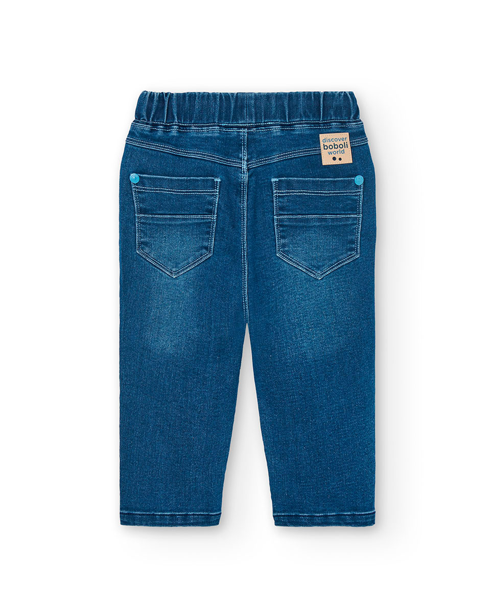 Jeans para Bebé de Malha com Cintura Elástica e Cordão de Ajuste Boboli Azul-2