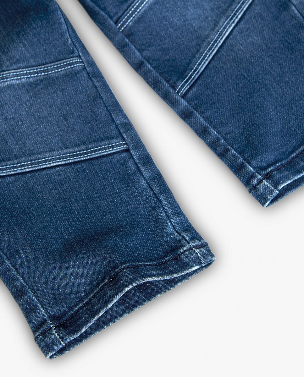 Jeans para Bebé de Malha com Cintura Elástica e Cordão de Ajuste Boboli Azul-4