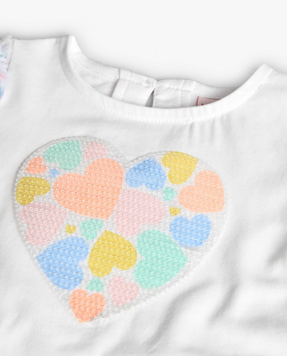 T-shirt para Bebé de Manga Curta com Corações Boboli Branco-3