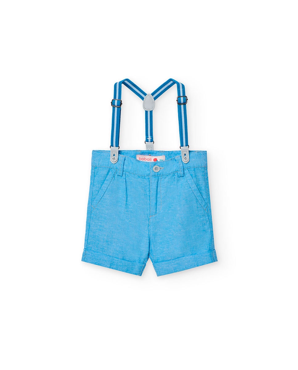 Bermudas para Bebé Lisas com Fecho de Botão e Suspensórios Boboli Azul-claro-1