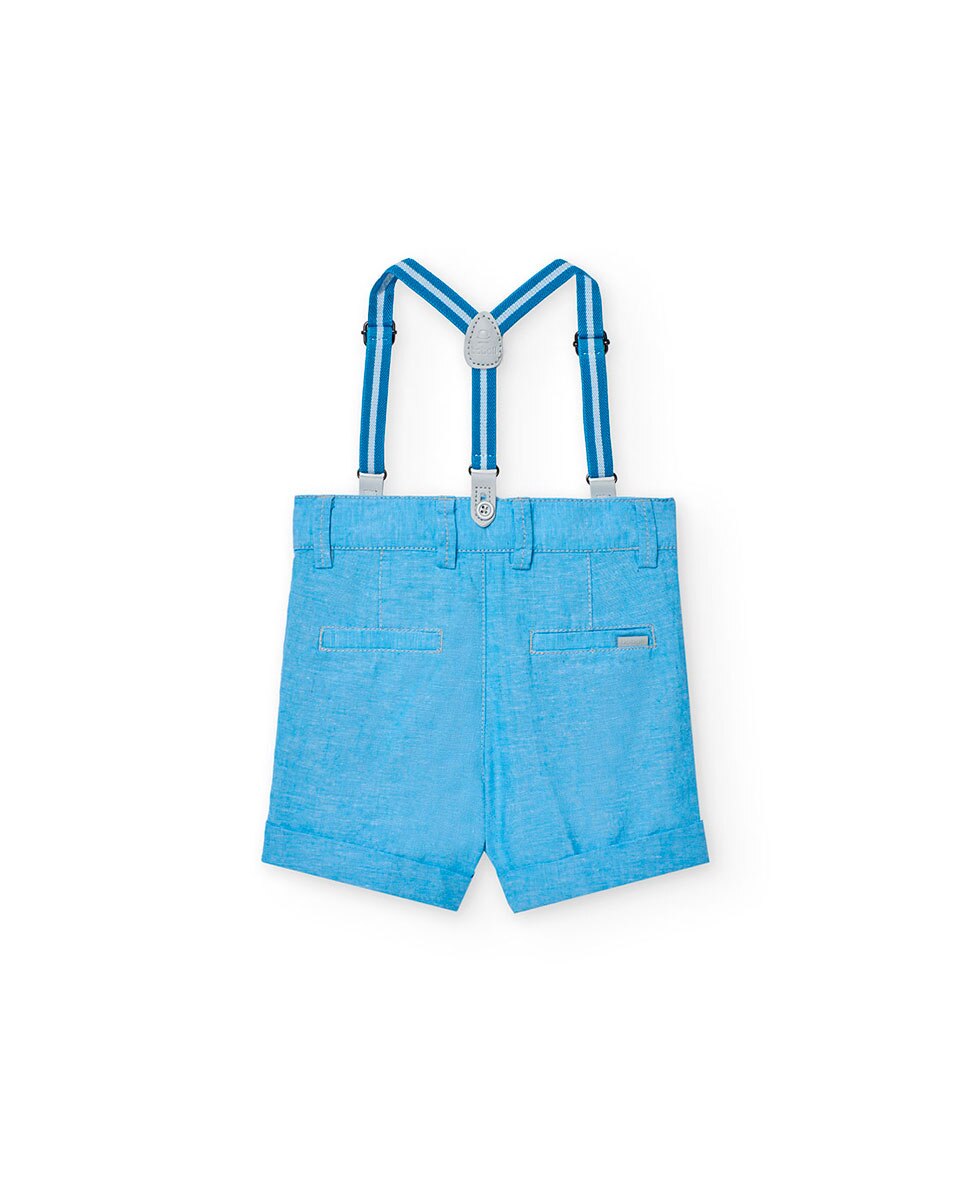 Bermudas para Bebé Lisas com Fecho de Botão e Suspensórios Boboli Azul-claro-2