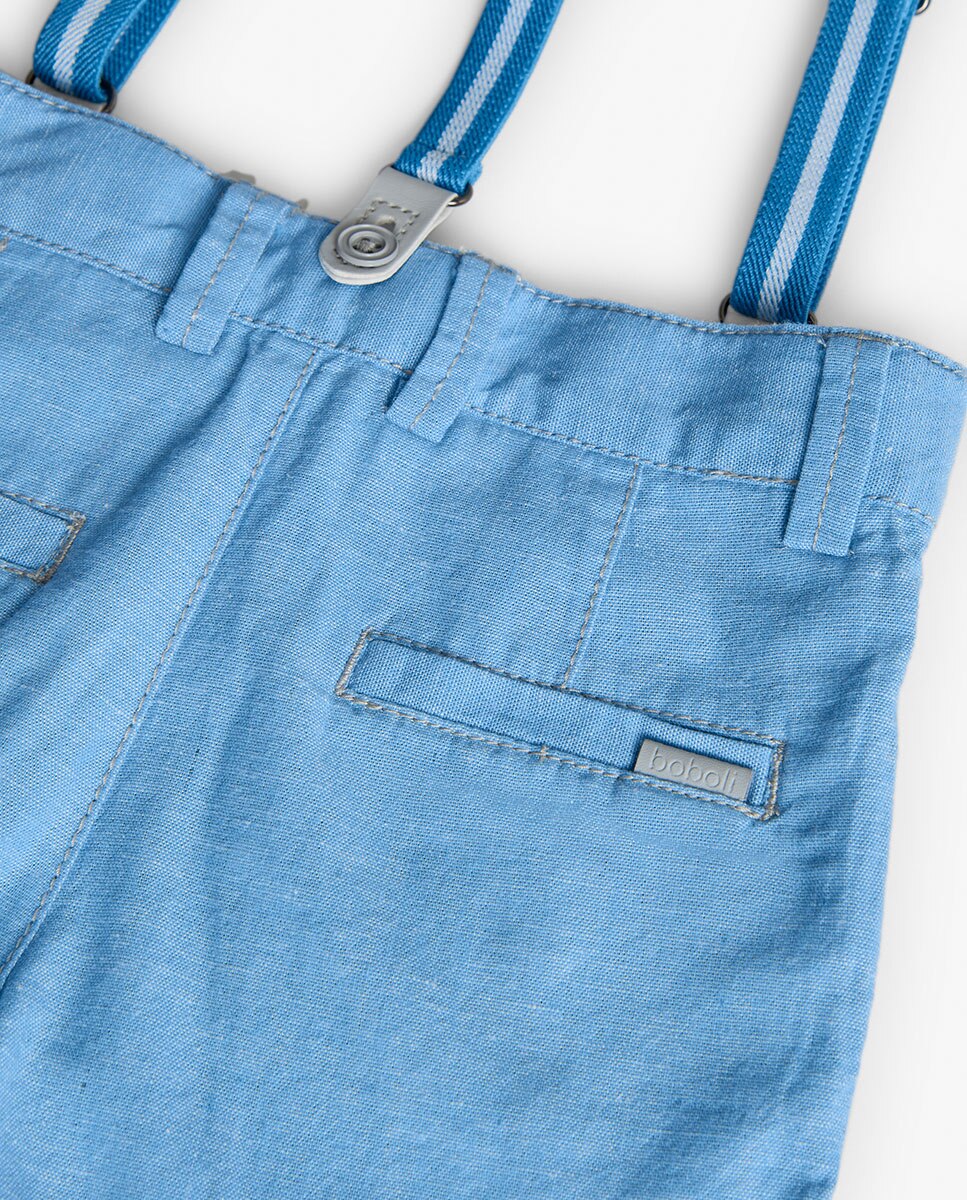 Bermudas para Bebé Lisas com Fecho de Botão e Suspensórios Boboli Azul-claro-4