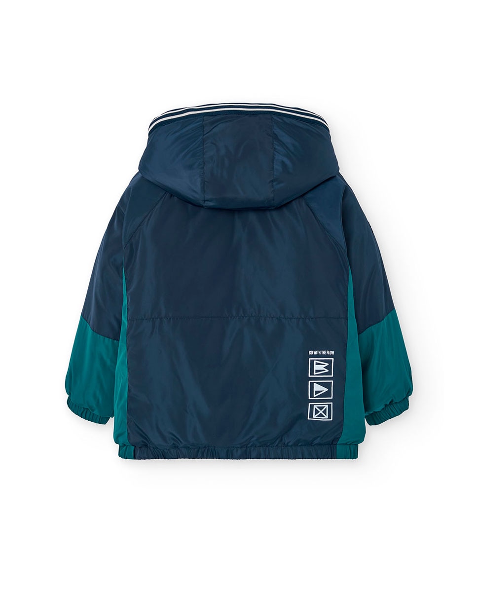 Parka Infantil com Capuz e Fecho Zip Azul-marinho-2