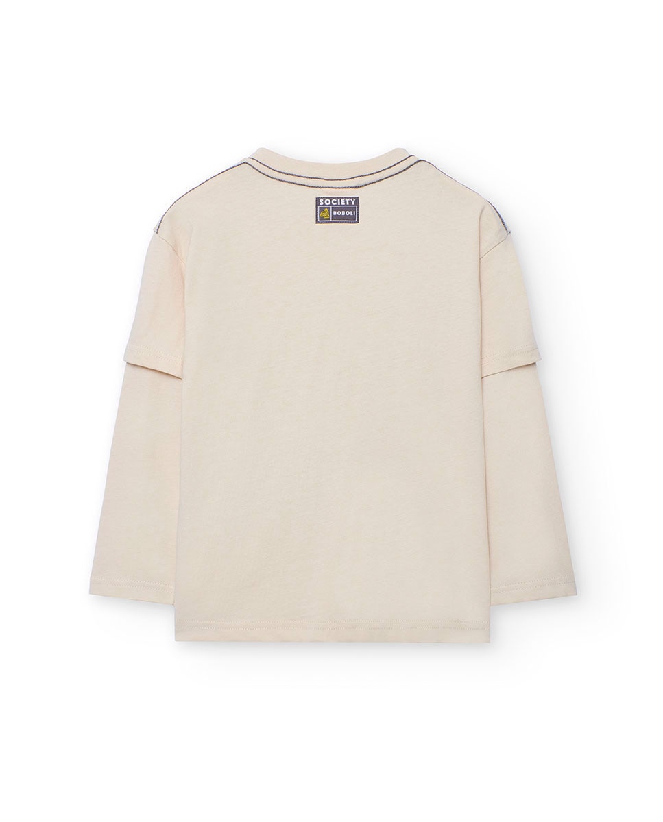T-shirt Infantil com Desenho Frontal e Manga Comprida Boboli Cru-2