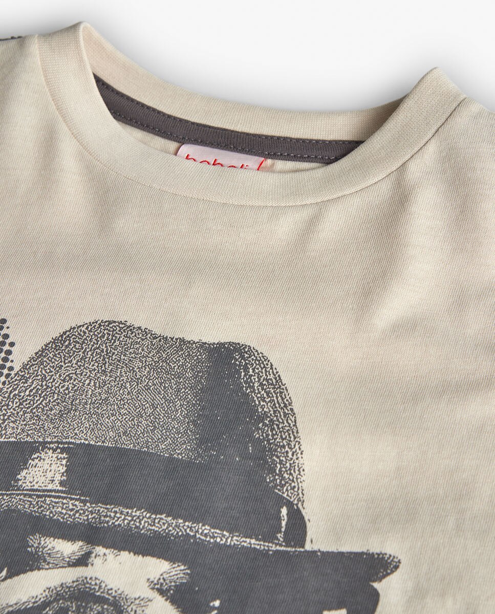 T-shirt Infantil com Desenho Frontal e Manga Comprida Boboli Cru-3