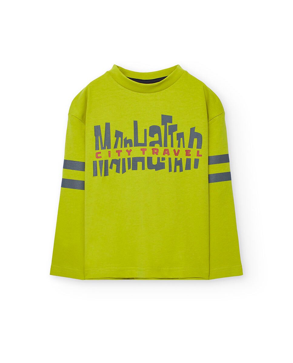 T-shirt Infantil com Desenho Frontal e Manga Comprida Pistácio-1