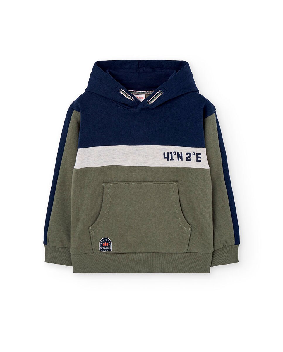 Sweat Infantil com Capuz e Bolso Canguru Boboli Azul-marinho / Verde-1