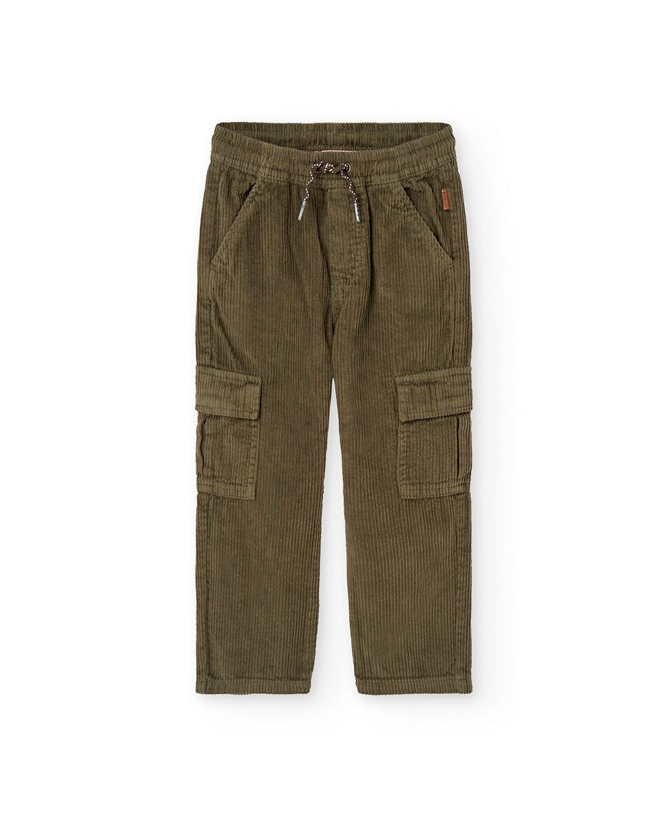 Calças Cargo de Bombazina Infantil com Cintura Elástica Boboli Verde-1
