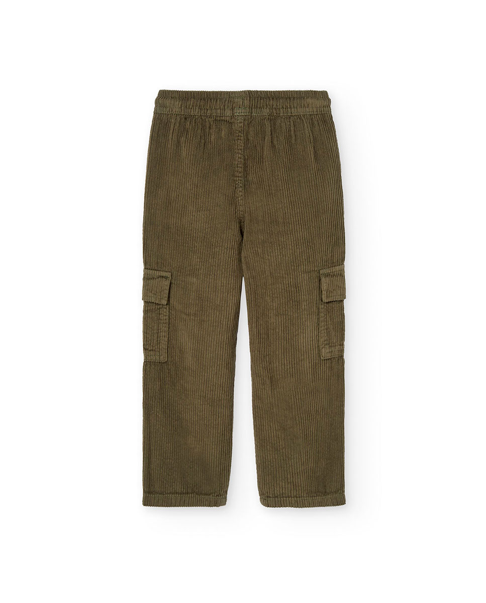 Calças Cargo de Bombazina Infantil com Cintura Elástica Boboli Verde-2
