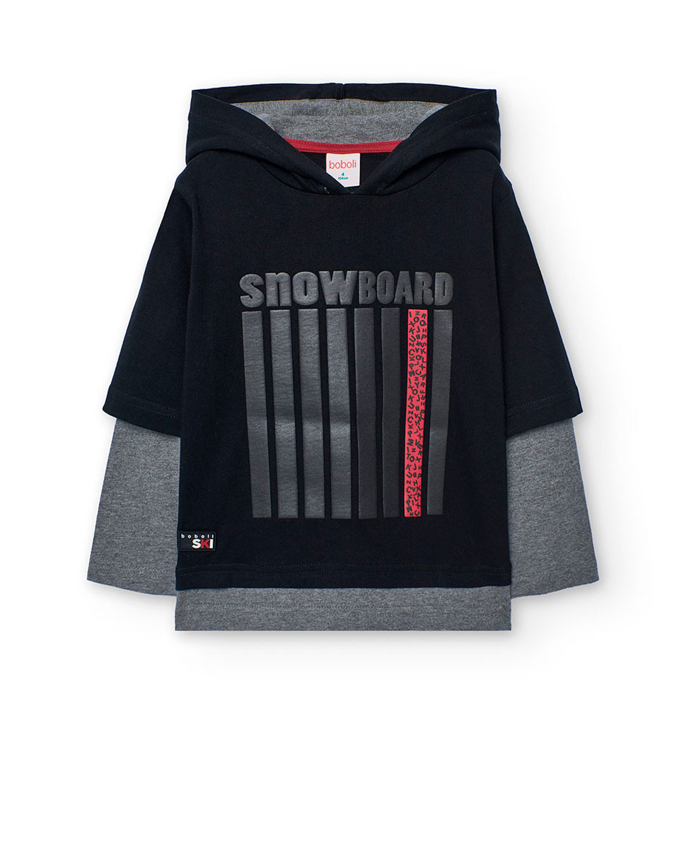 T-shirt de Algodão Infantil com Manga Comprida Boboli Preto-1