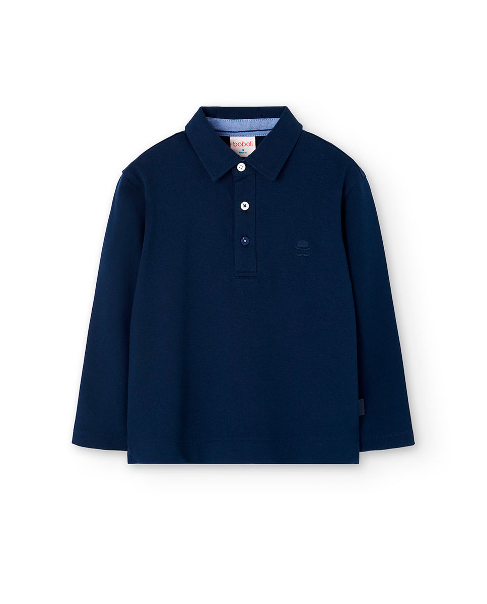 Polo Infantil com Manga Comprida e Gola Camiseiro Boboli Azul-1