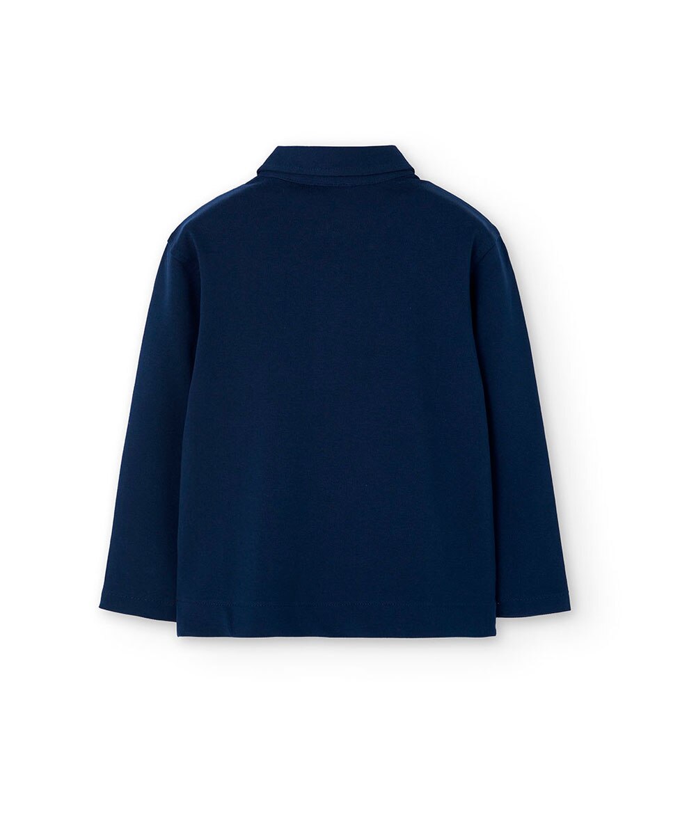 Polo Infantil com Manga Comprida e Gola Camiseiro Boboli Azul-2
