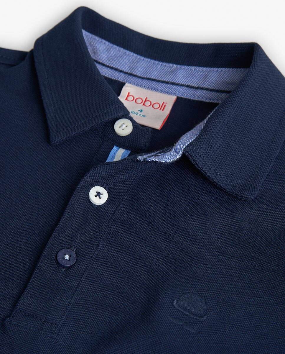Polo Infantil com Manga Comprida e Gola Camiseiro Boboli Azul-3