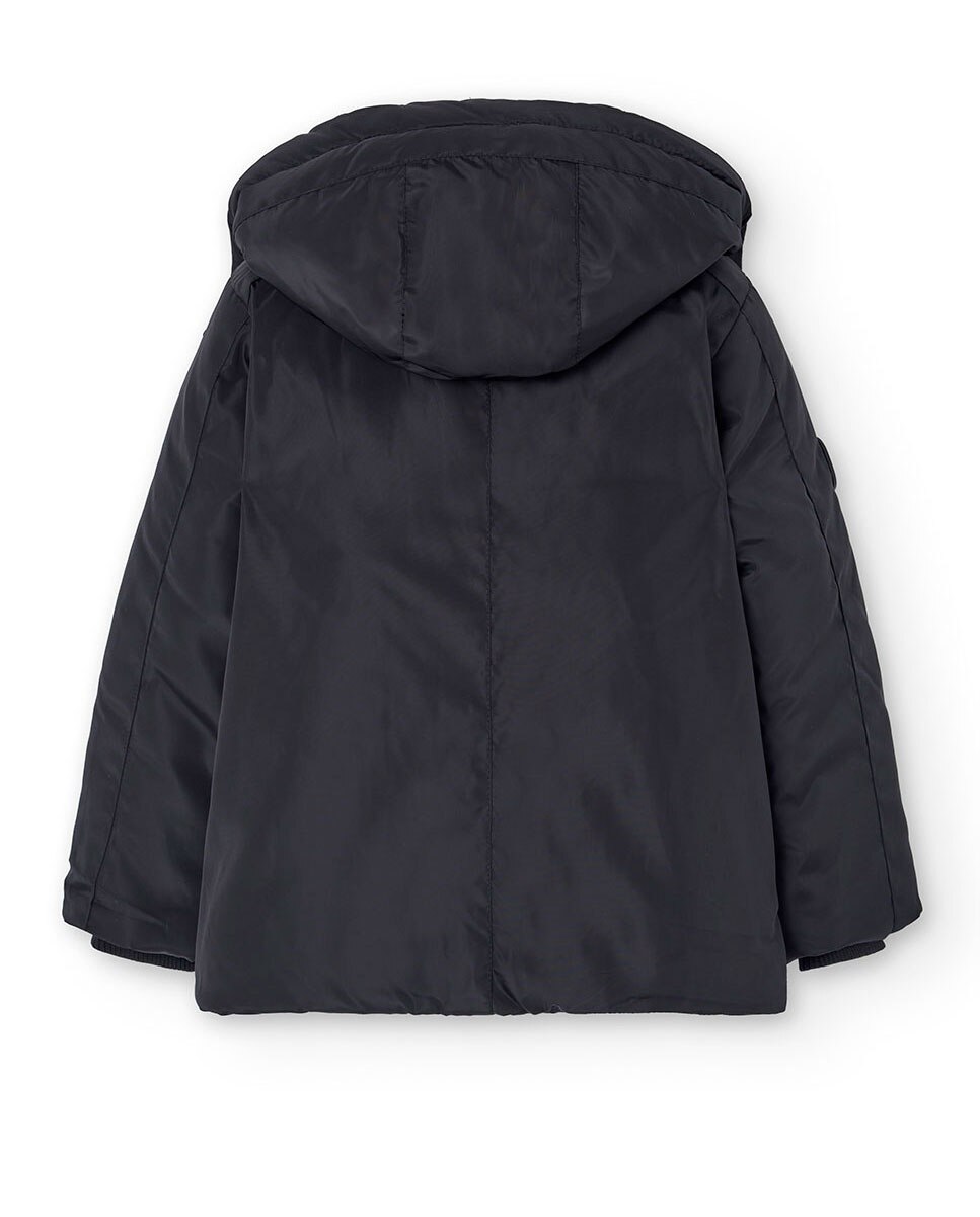 Parka Comprida Infantil com Fecho Zip e Capuz Boboli Preto-2