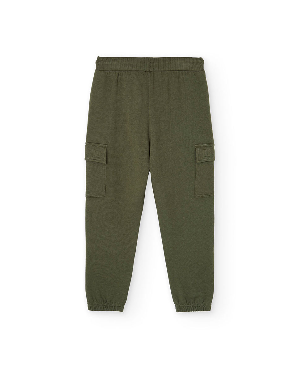 Jogpant Infantil de Felpa com Bolsos Cargo Verde-2