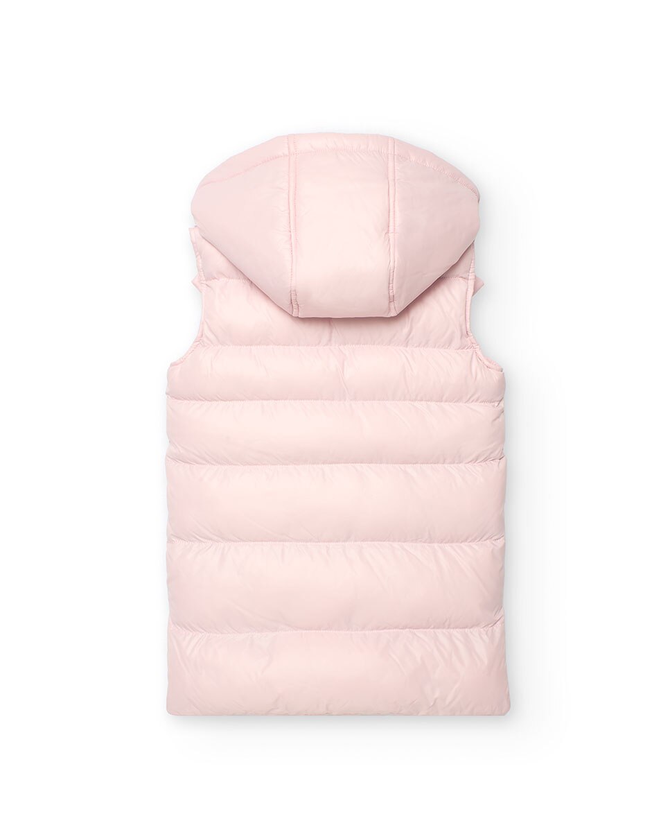 Colete Acolchoado Infantil com Bolsos Frontais e Capuz Boboli Rosa-claro-2