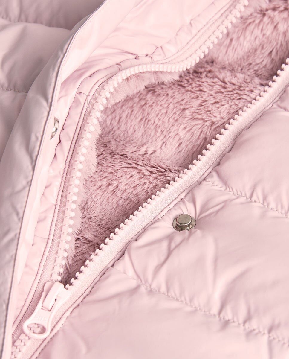Colete Acolchoado Infantil com Bolsos Frontais e Capuz Boboli Rosa-claro-3