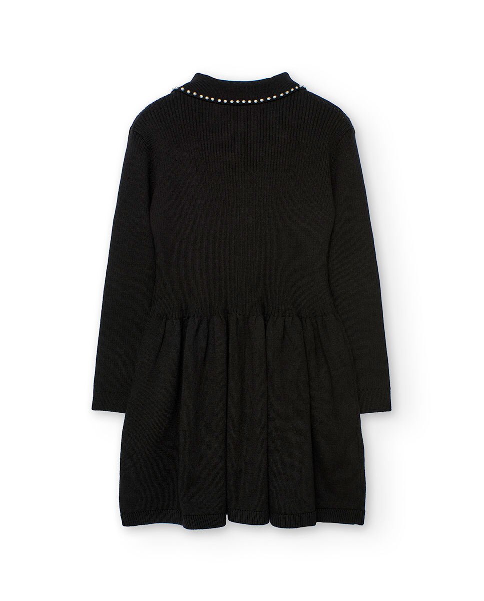 Vestido Infantil com Manga Comprida e Gola Tipo Camisa Preto-2