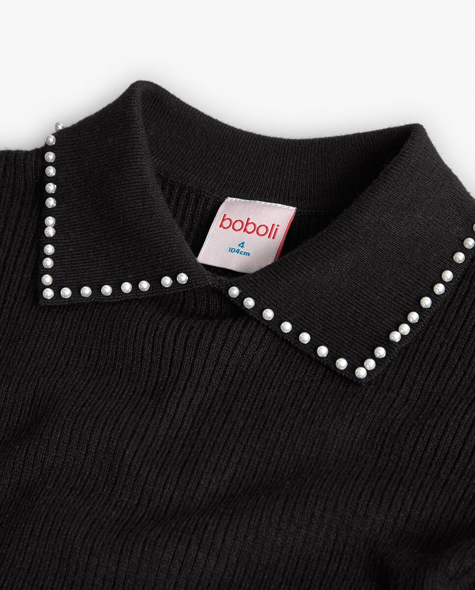 Vestido Infantil com Manga Comprida e Gola Tipo Camisa Preto-3