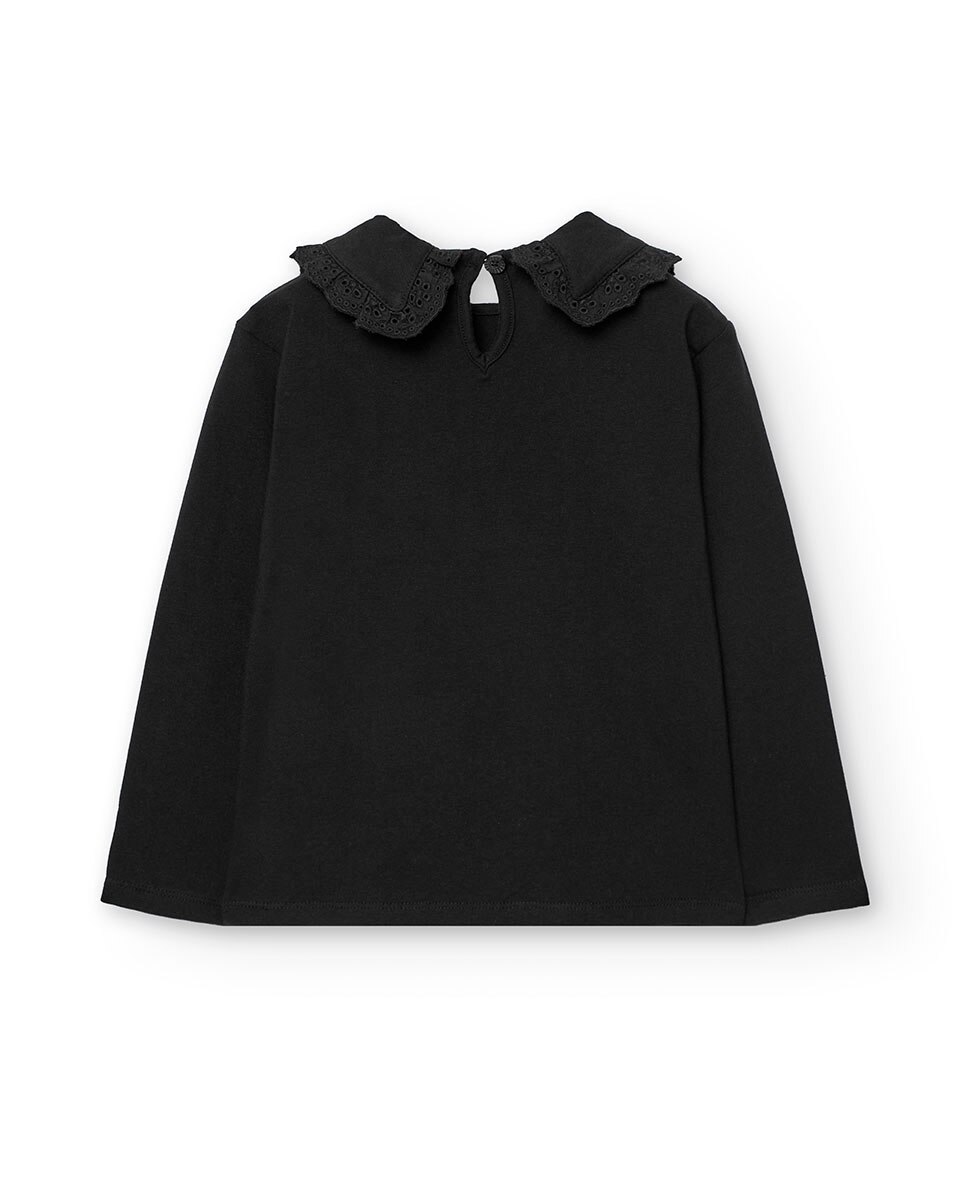 T-shirt Infantil com Gola Tipo Camisa e Manga Comprida Boboli Preto-2