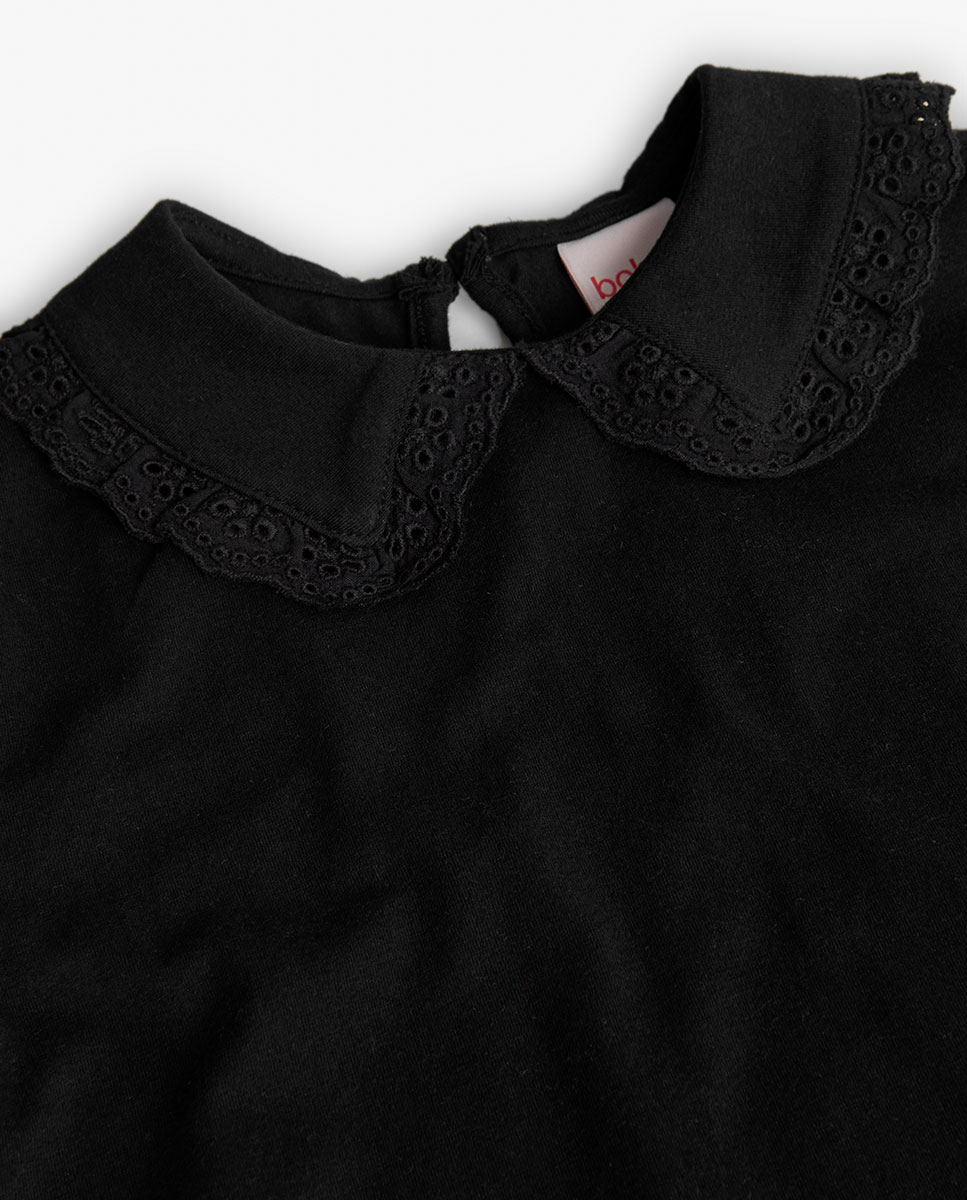 T-shirt Infantil com Gola Tipo Camisa e Manga Comprida Boboli Preto-3