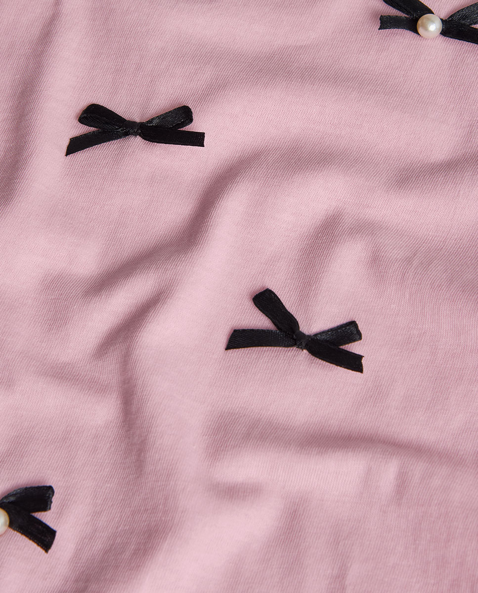 T-shirt Infantil com Laços e Pérolas Decorativas Boboli Rosa-3