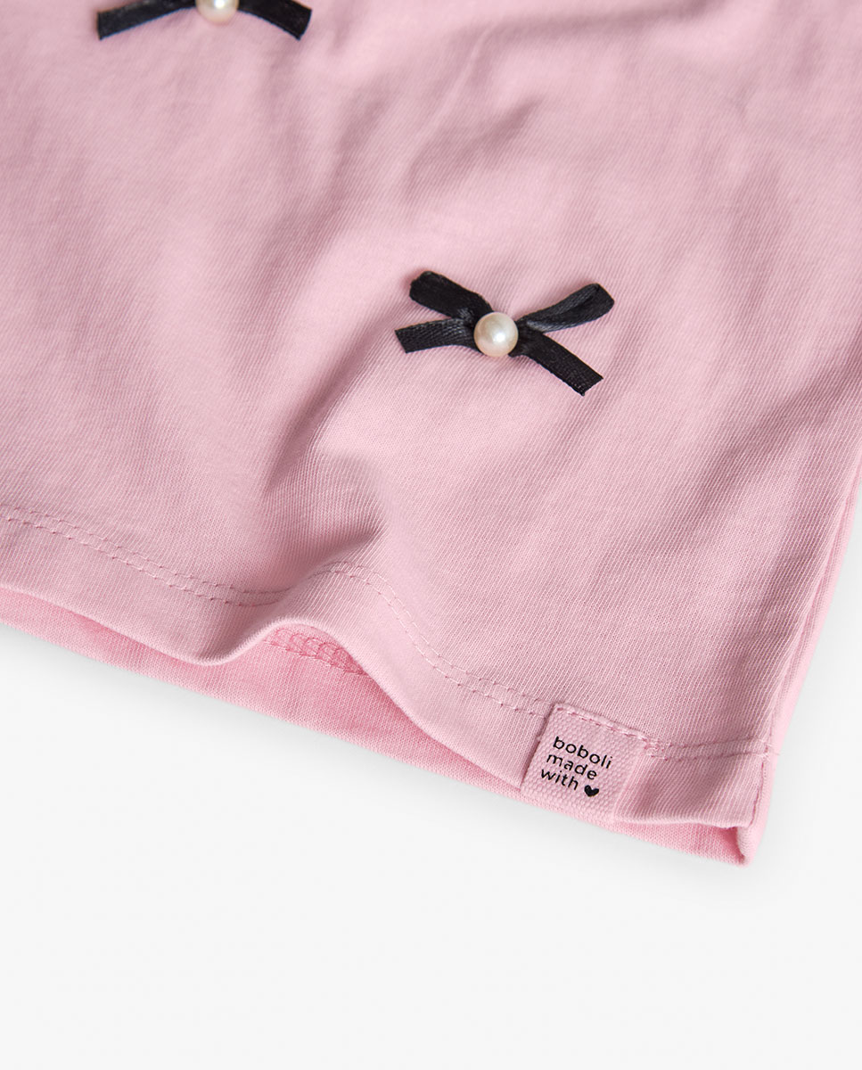 T-shirt Infantil com Laços e Pérolas Decorativas Boboli Rosa-4