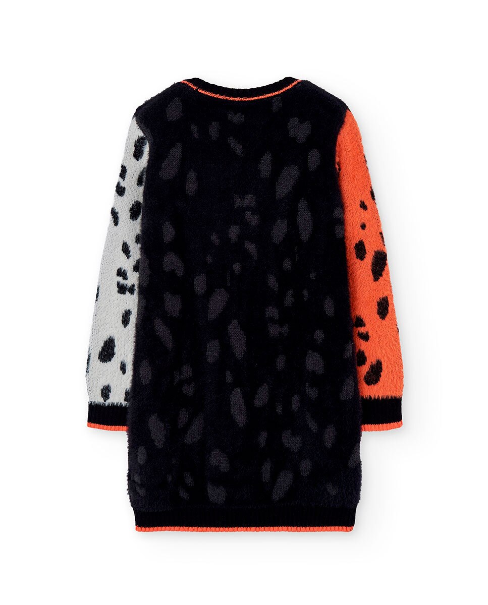 Vestido Infantil com Estampado de Animal Print e Gola Redonda Boboli Preto / Laranja-2