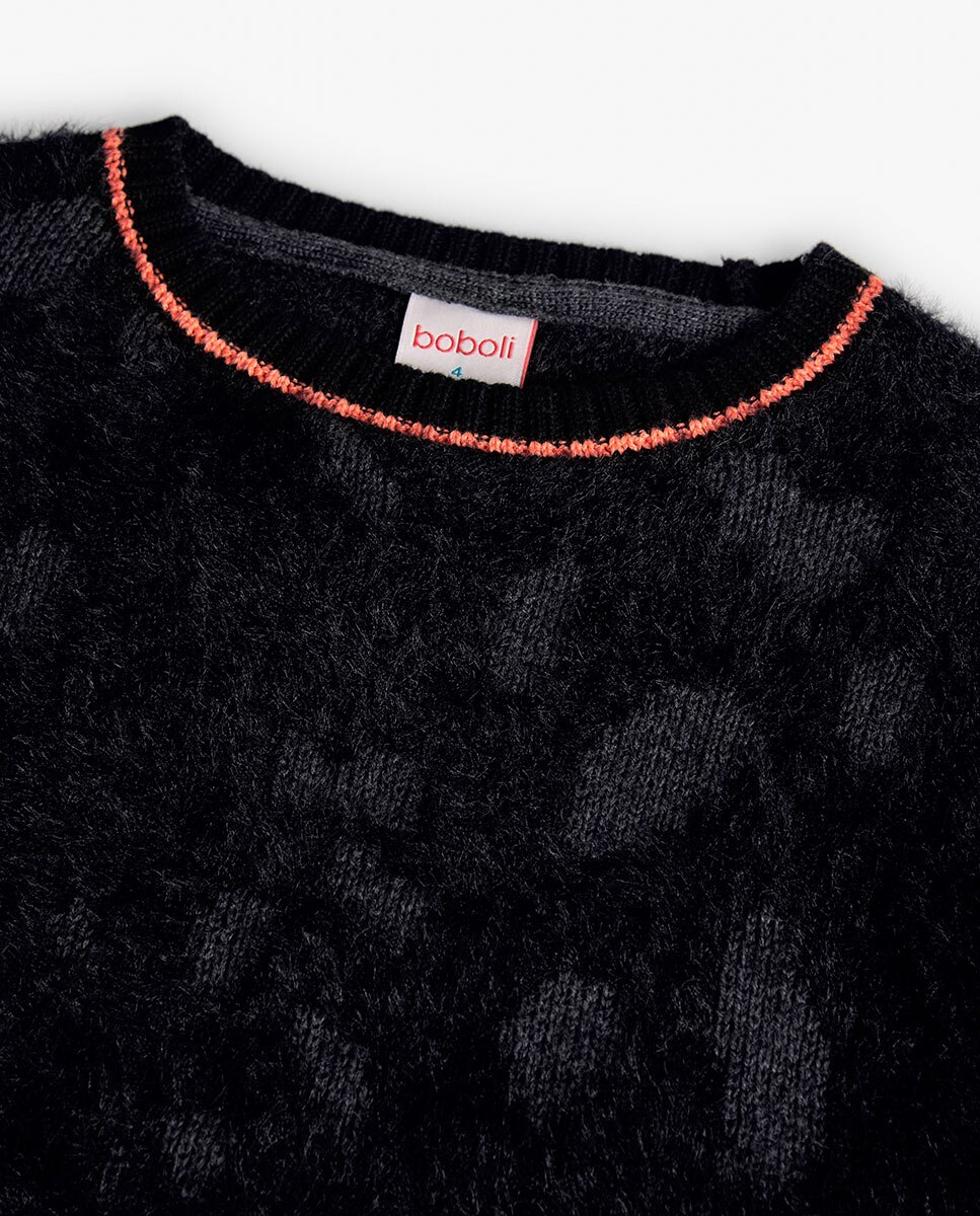 Vestido Infantil com Estampado de Animal Print e Gola Redonda Boboli Preto / Laranja-3