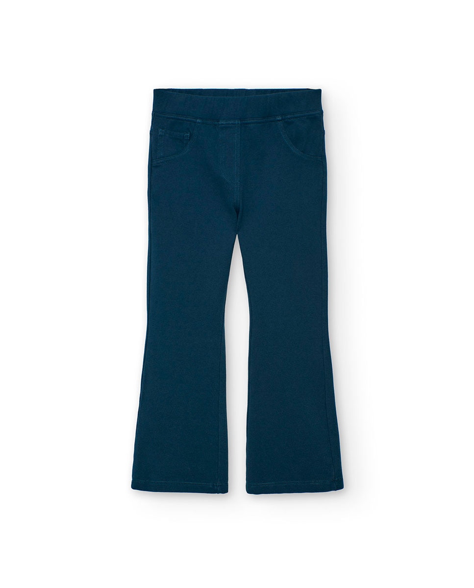 Calças À Boca de Sino Infantil com Ajuste de Borracha Boboli Azul-marinho-1