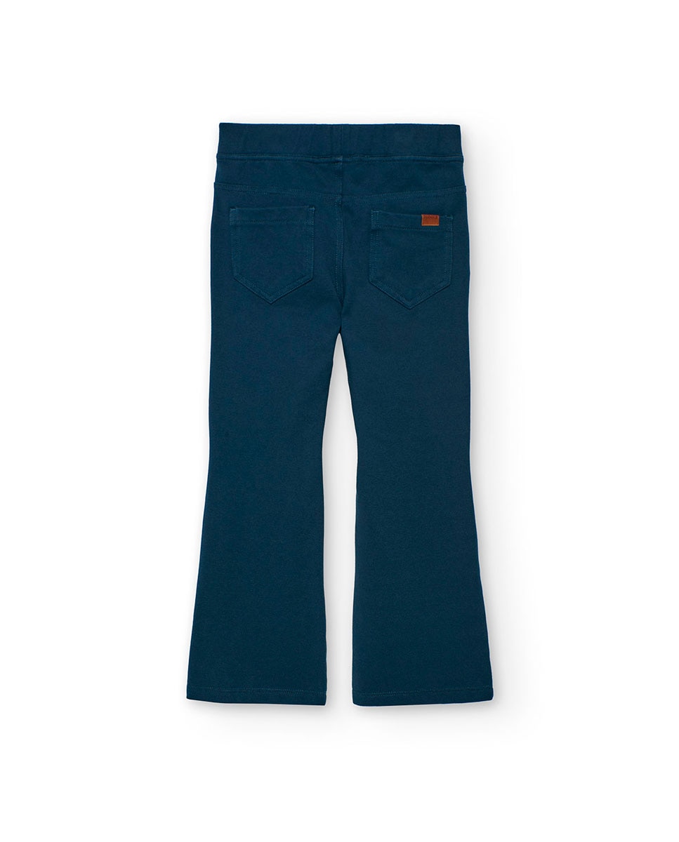 Calças À Boca de Sino Infantil com Ajuste de Borracha Boboli Azul-marinho-2