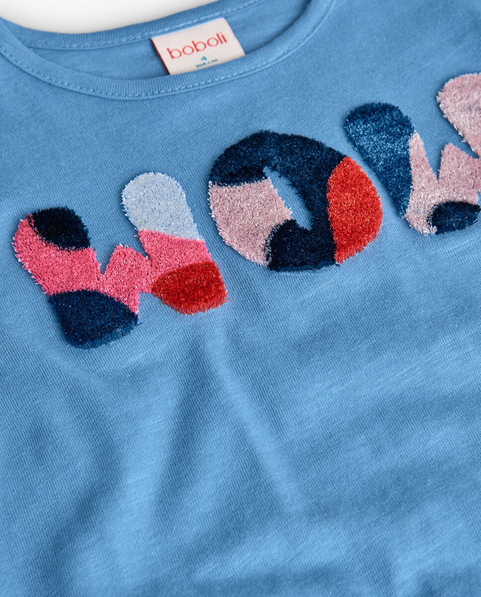 T-shirt Infantil com Gola Redonda e Manga Comprida Boboli Azul-3