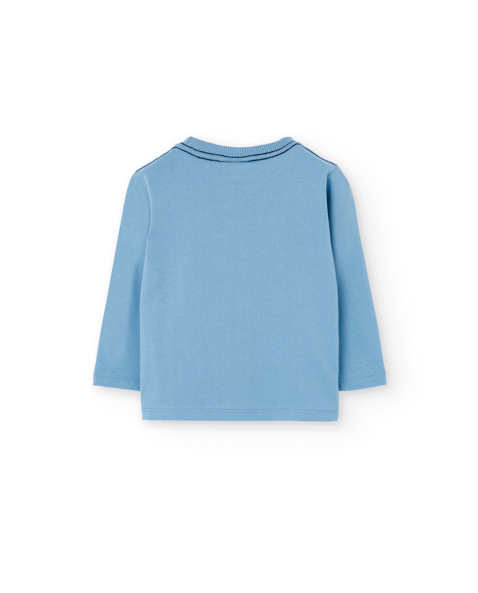 T-shirt Infantil com Gola Redonda e Manga Comprida Boboli Azul-claro-2