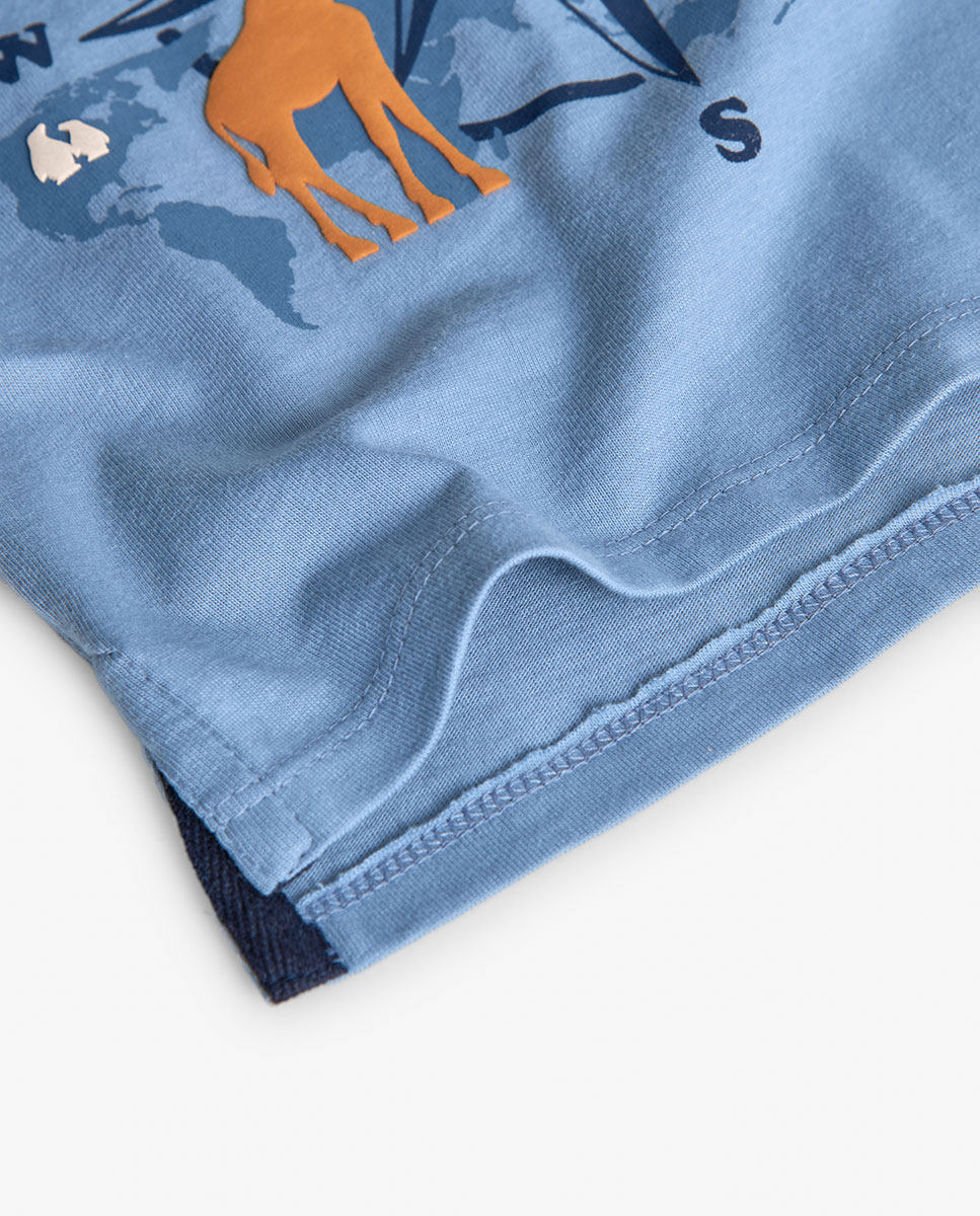 T-shirt Infantil com Gola Redonda e Manga Comprida Boboli Azul-claro-4