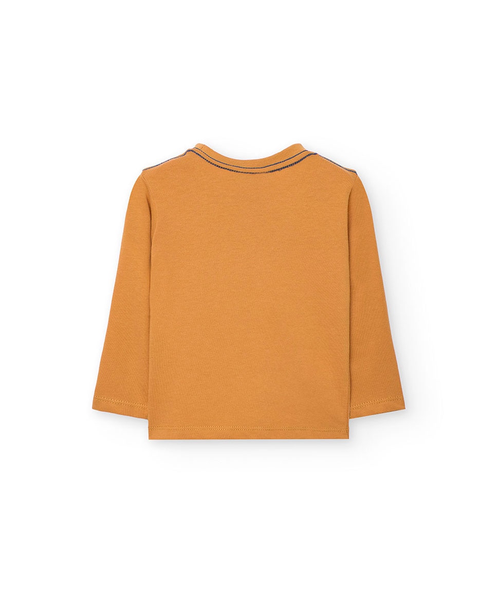 T-shirt Infantil com Gola Redonda e Manga Comprida Mostarda-2