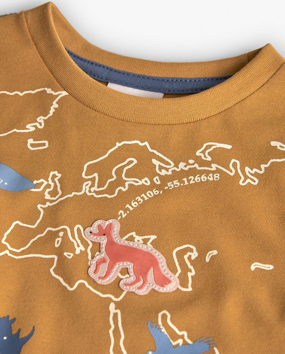 T-shirt Infantil com Gola Redonda e Manga Comprida Mostarda-3