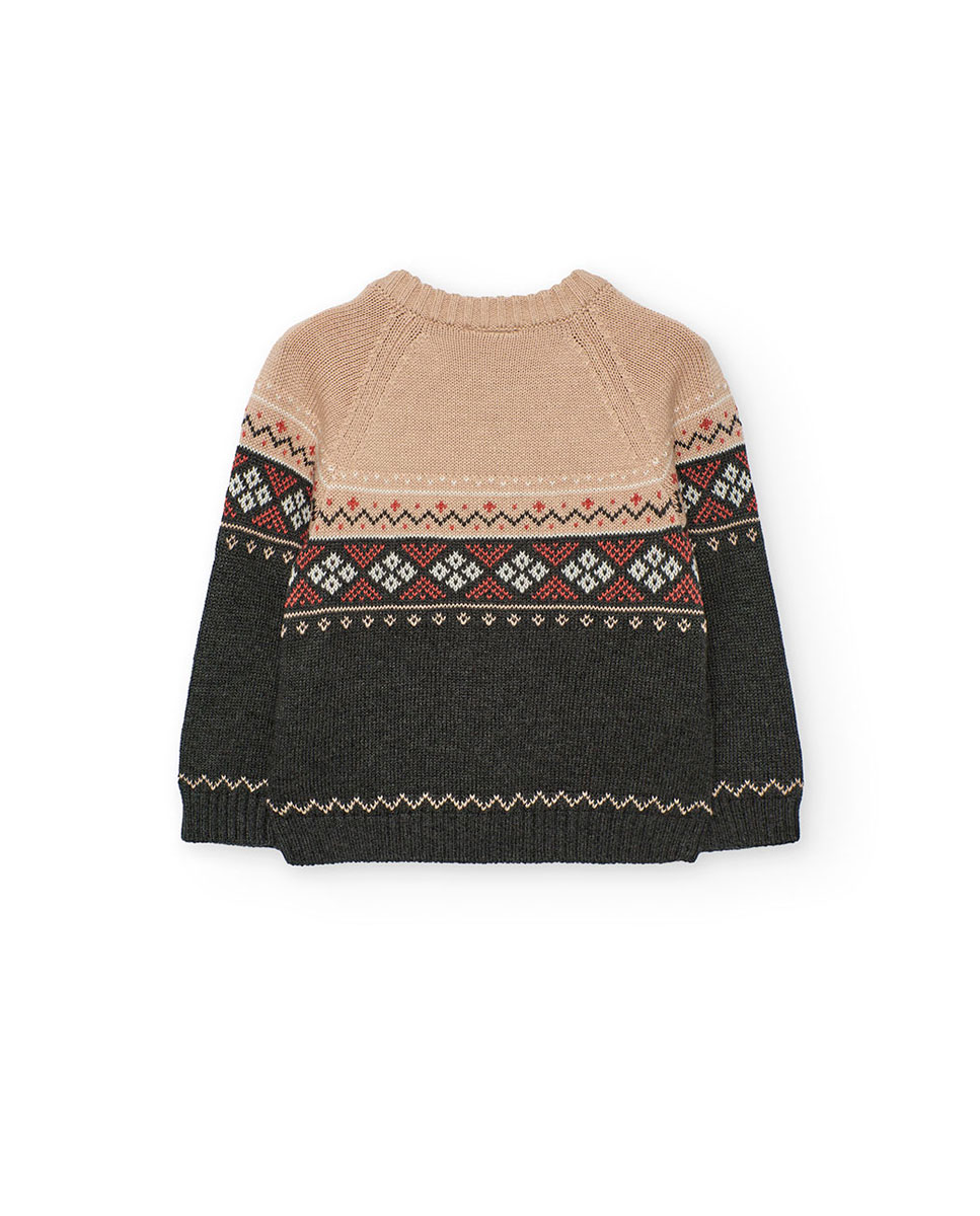 Camisola para Bebé com Estampado de Cenefas e Gola Redonda Boboli Cinzento-escuro-2